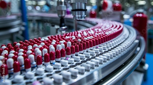 The rhythmic procession of capsules signifies the relentless drive for mass production excellence in the pharmaceutical realm. 