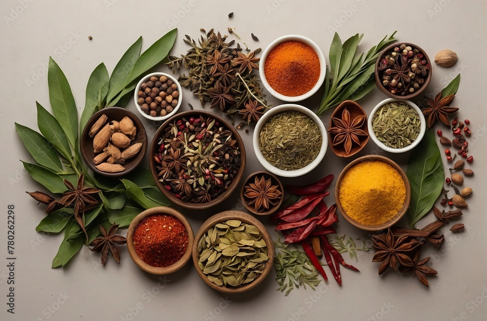 Various oriental spices and spices on a black background. Various oriental spices and spices on a black background.