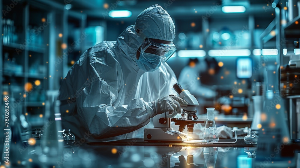 A diligent scientist, clad in sterile attire, meticulously examines specimens under a microscope within a controlled lab environment.
A diligent scientist, clad in sterile attire, meticulously examines specimens under a microscope within a controlled lab environment.