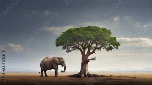 Lonely rhino on tree