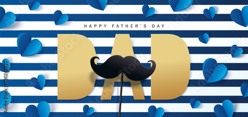 Father's Day banner design in modern paper cut style. Vector illustration for cover, poster, banner, flyer and social media.