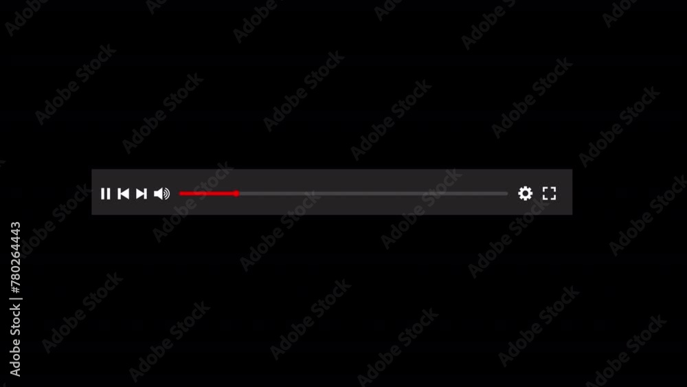 video Media player interface template Animation, YouTube player interface animated on black screen, music player progress bar,