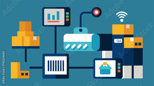 A detailed image of a barcode scanner connected to a 5G network used for streamlining inventory management and supply chain processes in a