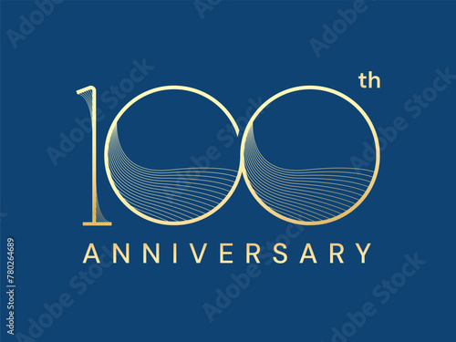 100th Anniversary luxury gold celebration with curved lines in Shapes number logo typography vector design twisted infinity concept. One Hundred years anniversary gold number template for business.