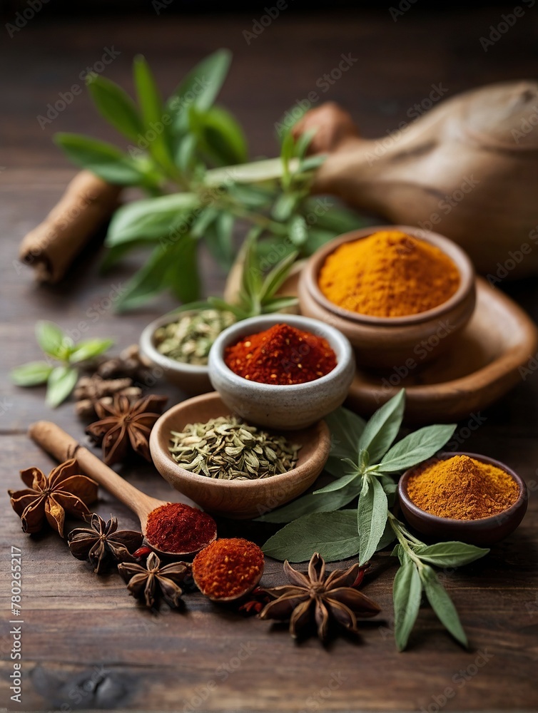 Various oriental spices and spices on a black background. Various oriental spices and spices on a black background.