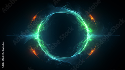 Green neon frames with smoke and sparkles. Circle glowing borders