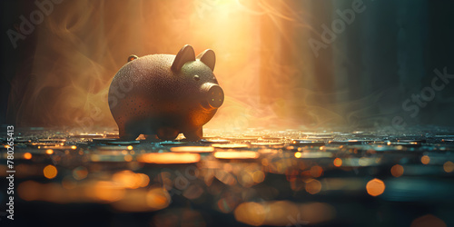 Money falling into pink piggybank. Piggy bank saving money for a good financial future savings and finance concept
