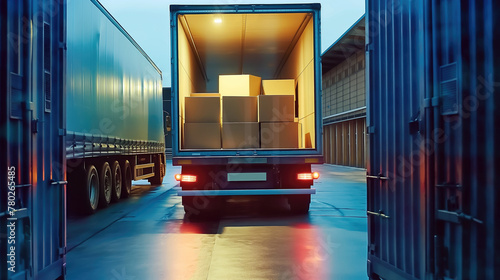 Packages and Boxes Loaded on a Delivery Cargo Truck at the Warehouse Loading Bay, Generative AI