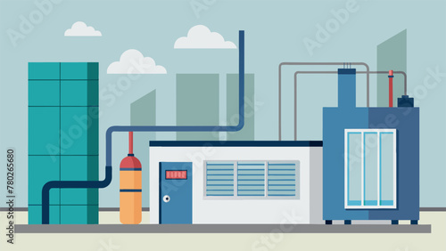A compact and energyefficient heat pump system installed in a corner of the factory helping to reduce energy costs while also providing heating