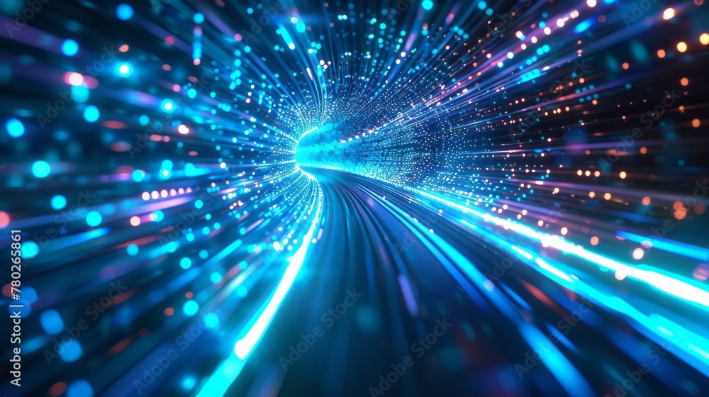 Blue light blurred tunnel, abstract background, futuristic space Blue light blurred tunnel, abstract background, futuristic space