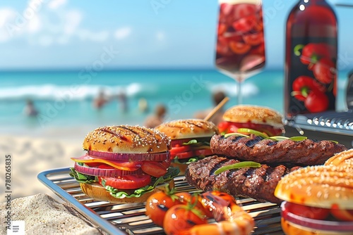 A Beachside Barbecue with Friends, Featuring Grilled Treats and Sunny Ocean Views, Generative AI