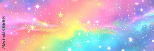 A pastel rainbow background with stars and sparkles,magic fairy starry skies and glitter sparkles unicorn background ,banner  © Nice Seven