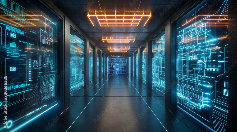 modern technology data server background, futuristic digital data storage facility 