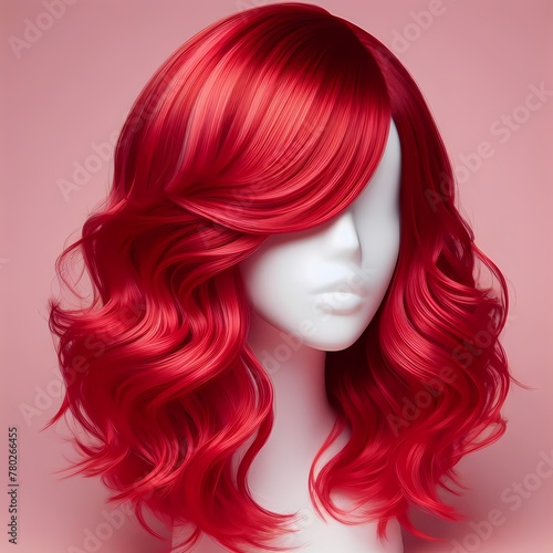 Red wig on a white background 