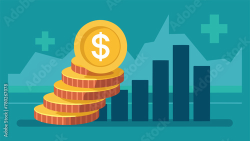 A macro shot of a pile of coins tered on a table with a blurred background of financial charts and graphs. This image represents the impact of