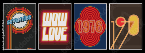 Retro Party, Event Posters Template Set, 1970s Colors and Style Backgrounds