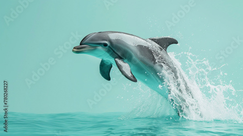 a Dolphin Clicking  studio shot  against solid color background  hyperrealistic photography  blank space for writing