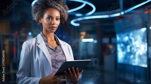 Doctor woman dark-skinned African American in a modern light-colored medical hospital with modern equipment, new technologies.