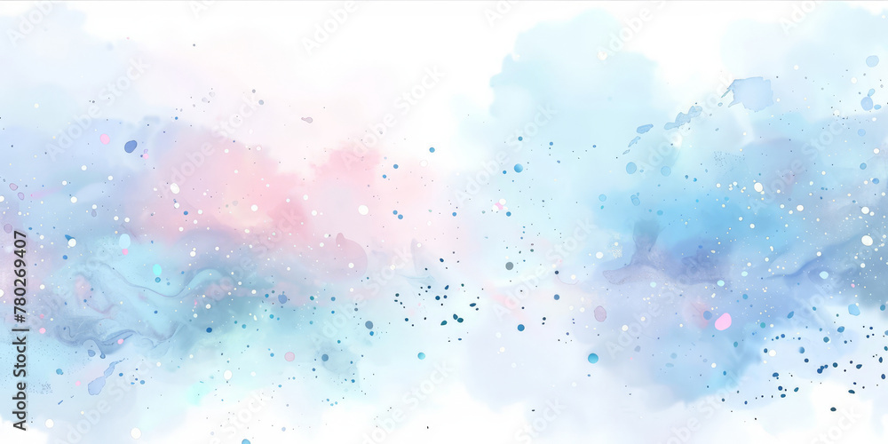 Watercolor pastel background with soft splashes and dots on a white background,