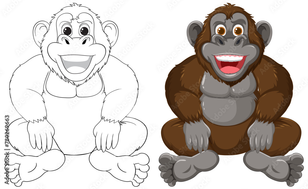 Obraz premium Vector graphic of a monkey, outlined and colored