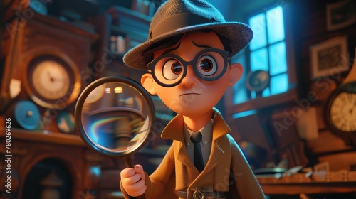 A young boy in a detective hat holding a magnifying glass