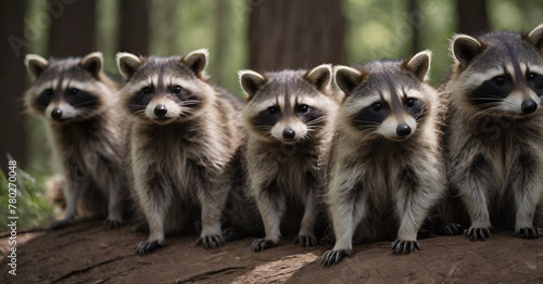 group of raccoons in the woods