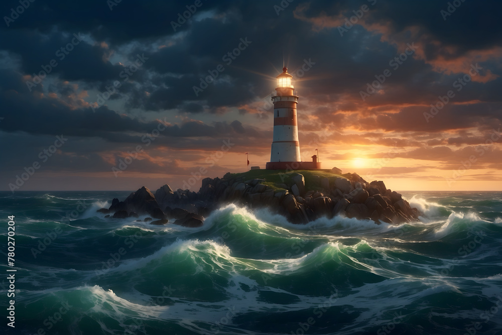 A lighthouse in the ocean