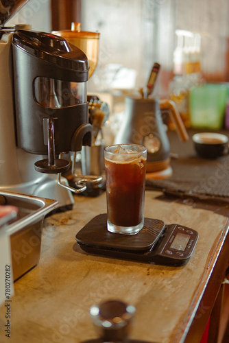 Cup of Coffee on Wooden Counter, Warm Beverage on Natural Surface