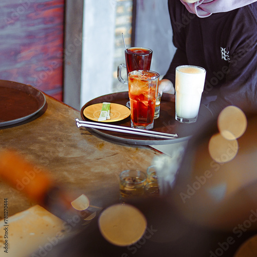 Tray With Drinks and Plate With a Drink