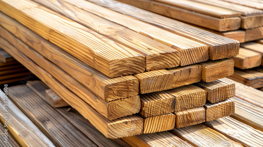 Perspective angle of wooden planks in close-up at a lumber warehouse. Background of boards. Perspective angle of wooden planks in close-up at a lumber warehouse. Background of boards.