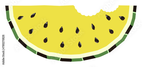 食べられて歯形がついた黄色いスイカのイラスト素材