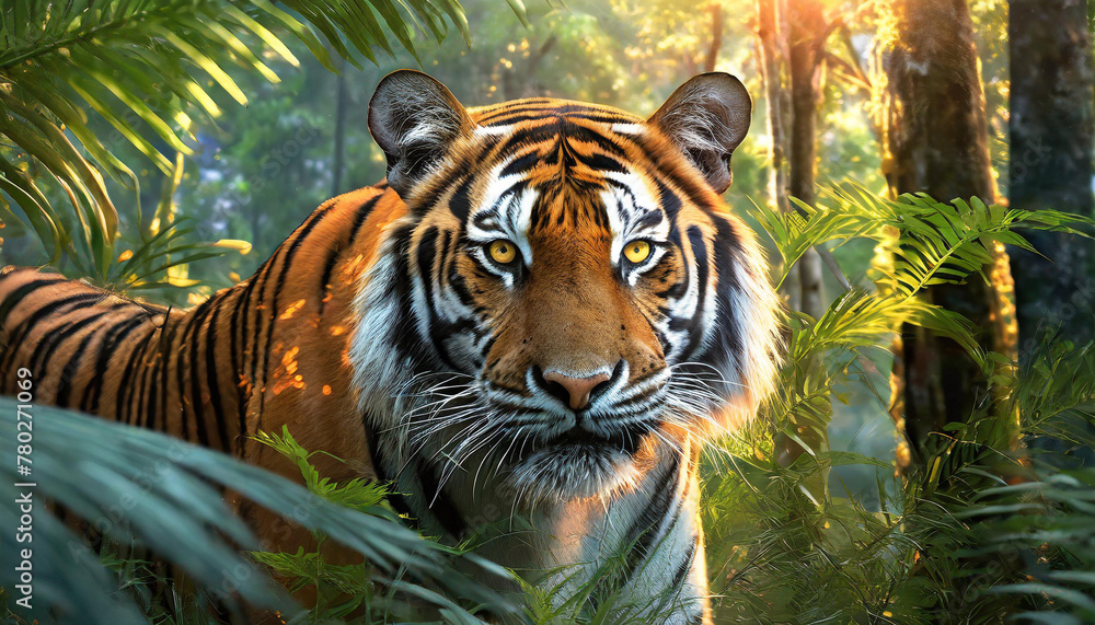 Jungle Majesty: Bengal Tiger Amidst Lush Rainforest Jungle Majesty: Bengal Tiger Amidst Lush Rainforest