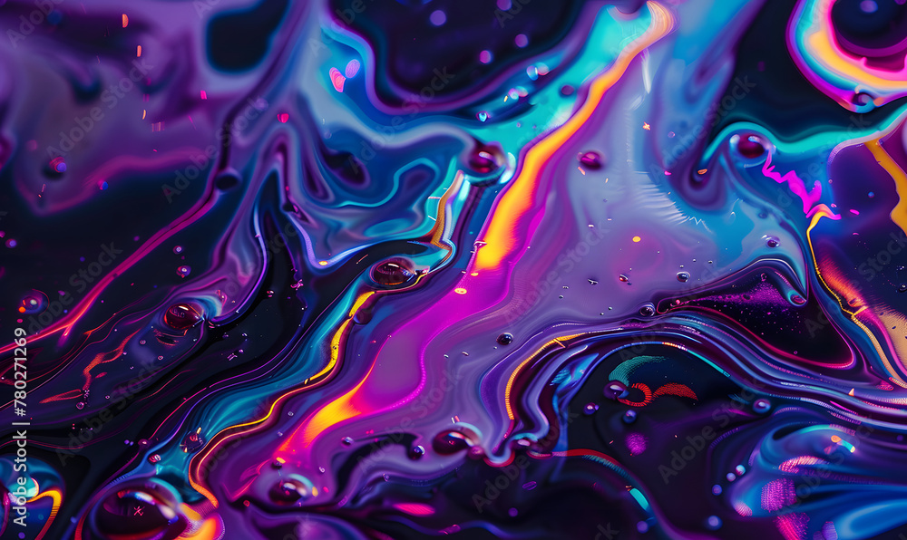 Luminous Depths Dark Liquid with Iridescent Neon, Generative AI Luminous Depths Dark Liquid with Iridescent Neon, Generative AI
