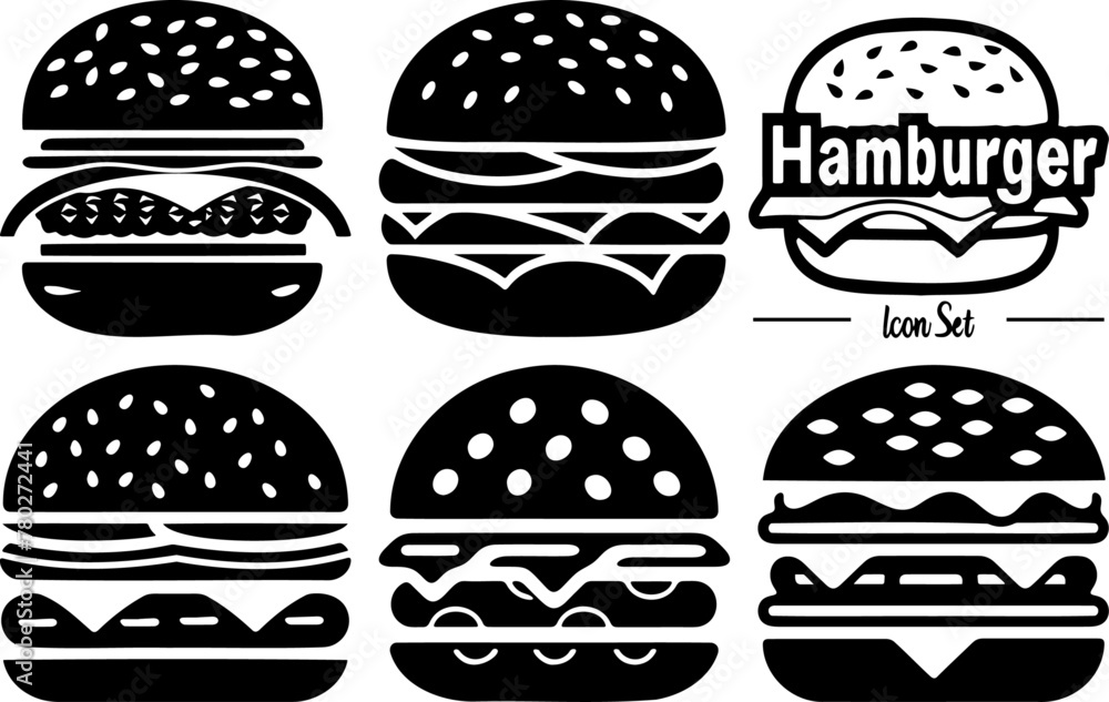 Black and White Hamburger Icon Set Black and White Hamburger Icon Set