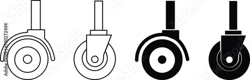silhouette Caster wheel icon set, isolated on transparent background, chair, cart, or trolley rubber Caster Wheels vector icons. designed in filled, can be used for web, mobile apps, ui. photo