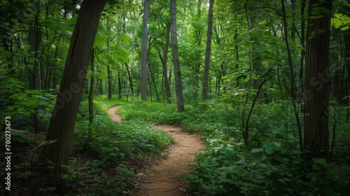 A path through a forest with trees on both sides