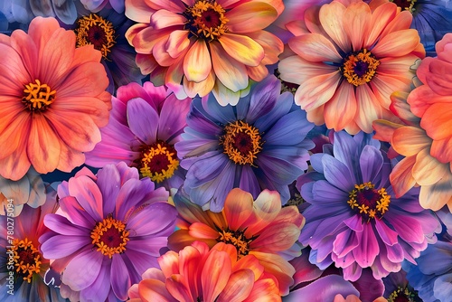 Wallpaper Mural Watercolors of zinnia flowers, seamless pattern tile. Torontodigital.ca