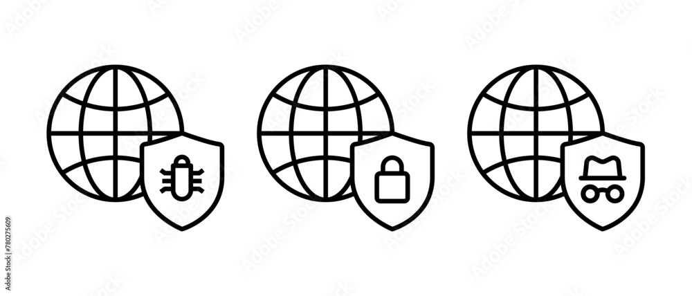 Cyber security icon vector set. Protective shield virus symbol Cyber security icon vector set. Protective shield virus symbol