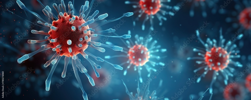 Detailed visualization of virus particles in a microscopic view Detailed visualization of virus particles in a microscopic view