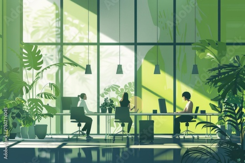 image of office workers in a green office