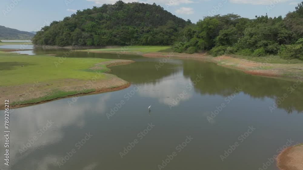 River of Aniana Vargas natural reserve in Sanchez Ramirez province of Dominican Republic. Aerial forward