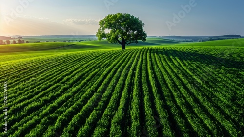 Countryside landscape  tree standing in the field.