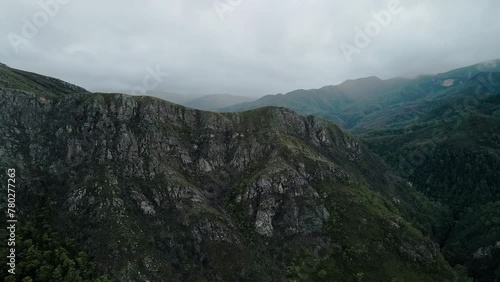 Rugged Mountains With Overcast Sky Over Tasmania's Franklin Gordon Wild Rivers National Park In Southwest, Australia. Aerial Shot