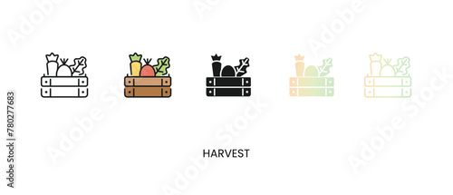 Vector harvest icon, box with vegetables and fruit icon in solid, gradient and line styles and lineal color. Trendy colors. Isolated on a white background. Editable stroke