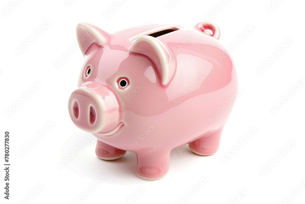 A pink piggy bank on a white background, symbolizing savings and financial planning. A pink piggy bank on a white background, symbolizing savings and financial planning.