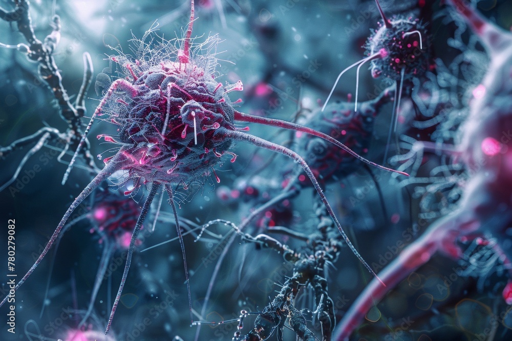 Microscopic image of a phage With a complex tail filament and capsid ...