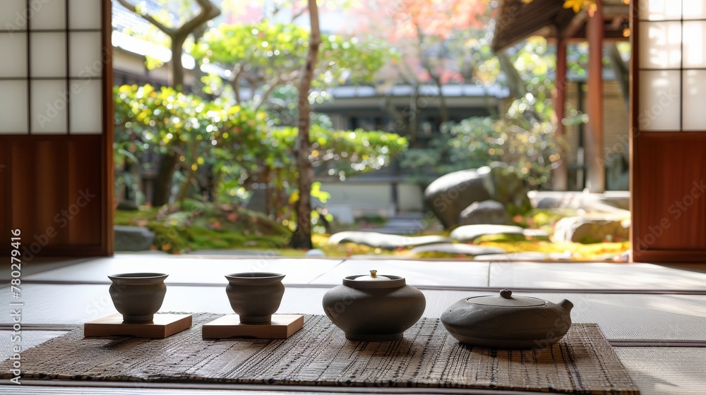 A traditional tea ceremony setup, emphasizing the cultural rituals and serene ambiance associated with tea drinking. A traditional tea ceremony setup, emphasizing the cultural rituals and serene ambiance associated with tea drinking.