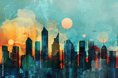 art print showing the skyline of cities #780279450