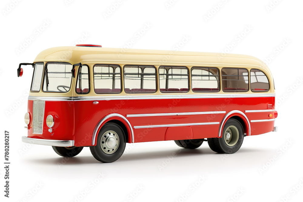 Vintage red and cream bus isolated on white background.