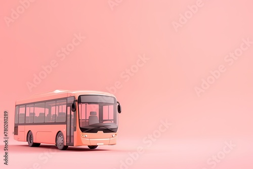 A 3D render of a coral pink bus against a matching pink background with ample copy space.